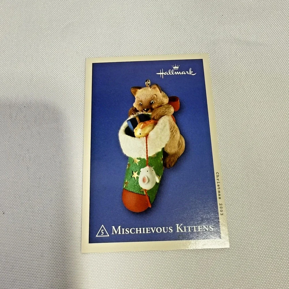 Hallmark Mischievous Kittens 5th In Series Ornament‎ 2003 Brown Kitten Stocking
